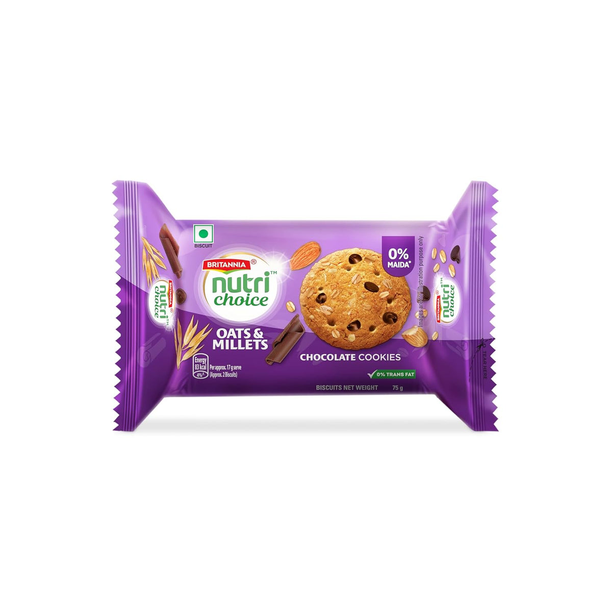 Brit Nc Oats Choc&alm Bisc 75g