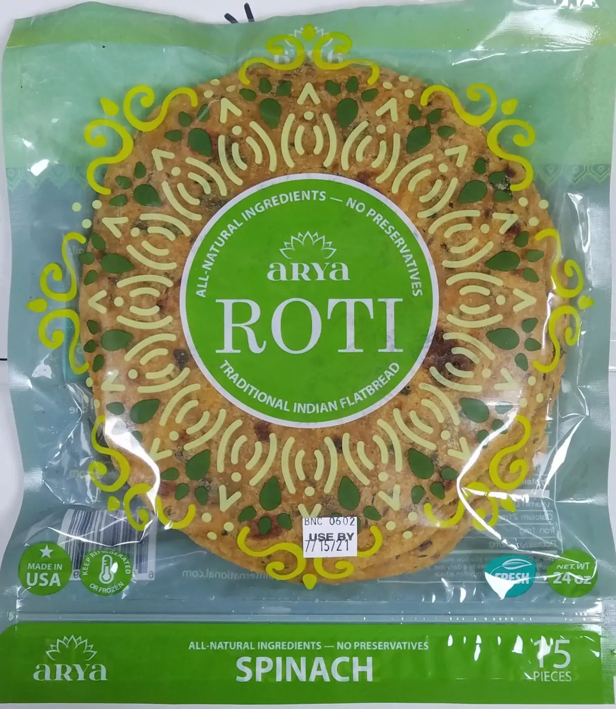Arya Spinach Roti 15pc